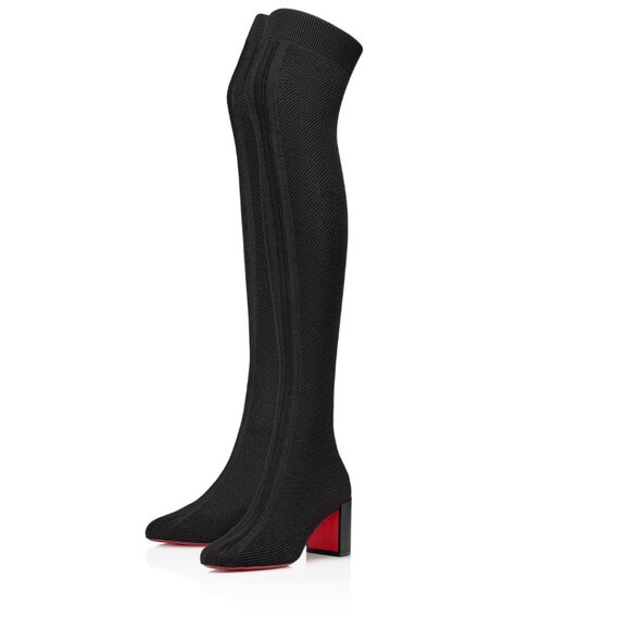 NWT Christian Louboutin Beyonstage Botta 70 Black Knit Knee High Boots 39.5 - Picture 1 of 11